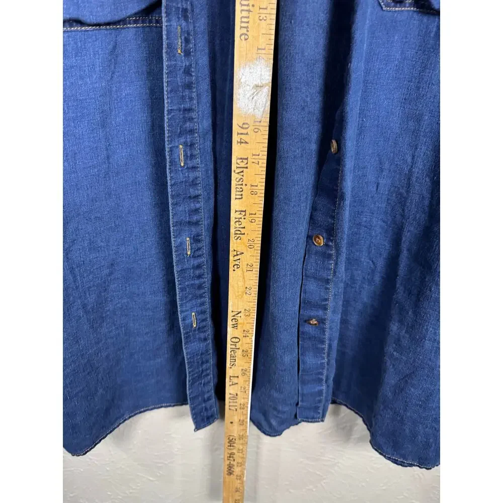 Lafayette 148 Blue Linen Denim look Button Down LS Sz Small - Picture 8 of 9